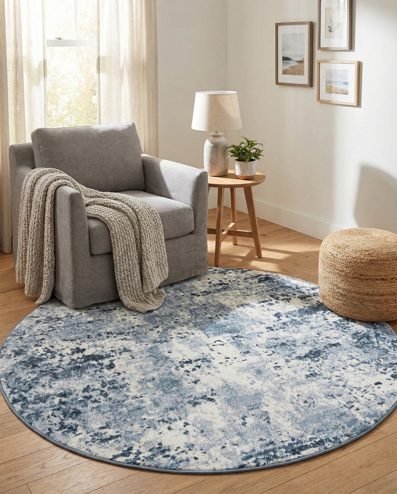 Luminara Sands Collection Area Rug - Elysium (Vintage Blue) Round Vintage Blue  lifestyle 63