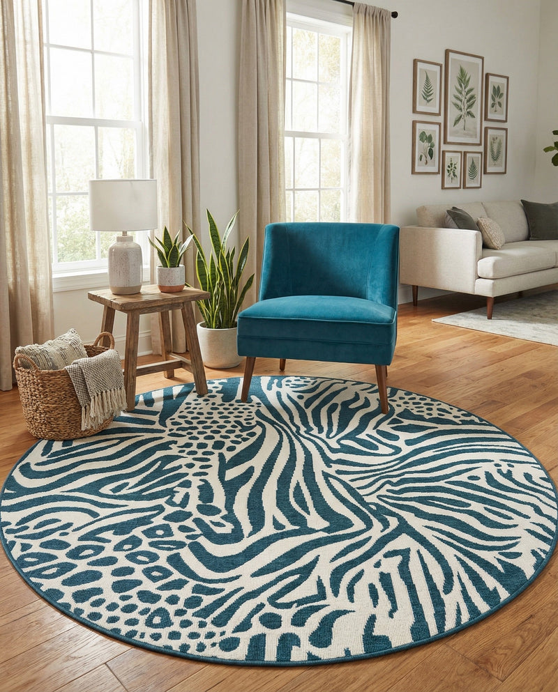 Savannah Escape Collection Area Rug -  Masai Round Navy Blue and Ivory  lifestyle 50