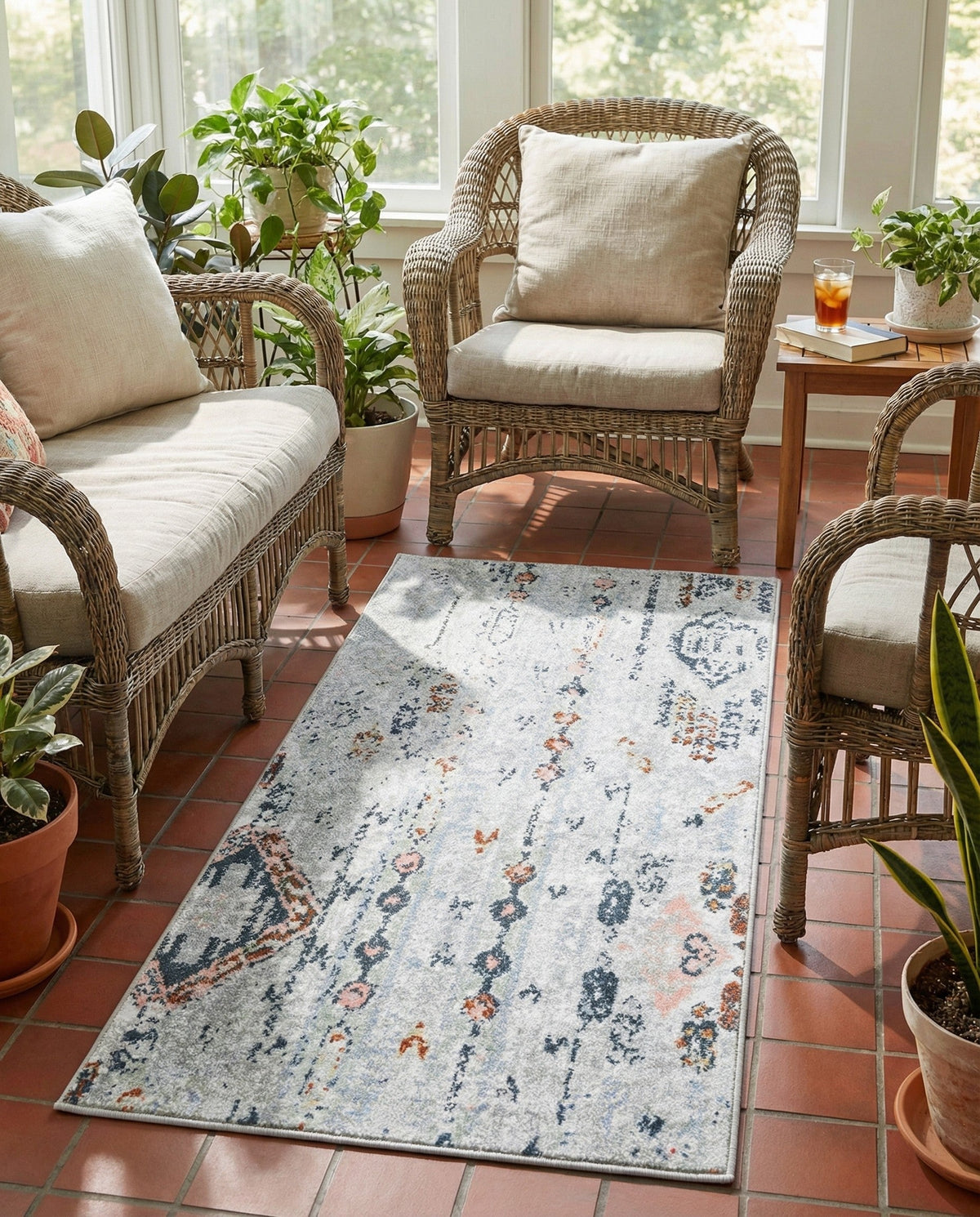 Aegean Elegance Washables Collection Area Rug -  Zakynthos Runner Ivory Gray  lifestyle 83