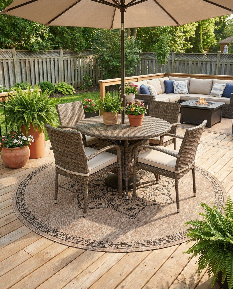 Patio Heritage Collection Area Rug -  Charleston (Beige) Round Beige  lifestyle 62