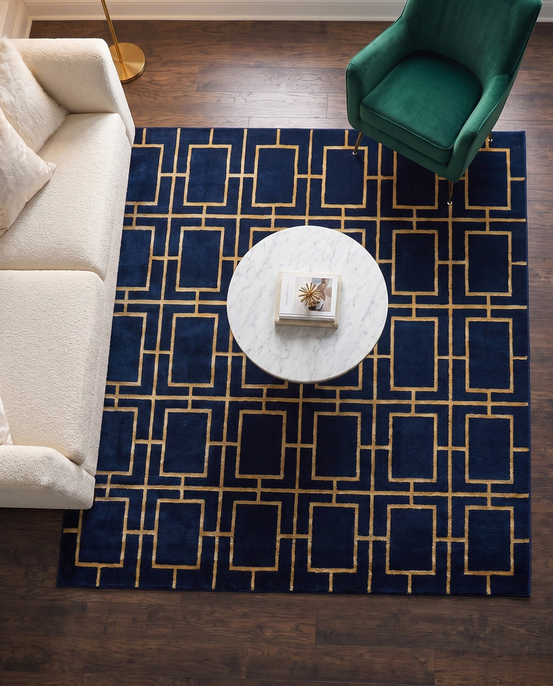 Hollywood Luxe Collection Area Rug -  Beverly (Navy Blue Gold) Square Navy Blue Gold  lifestyle 67