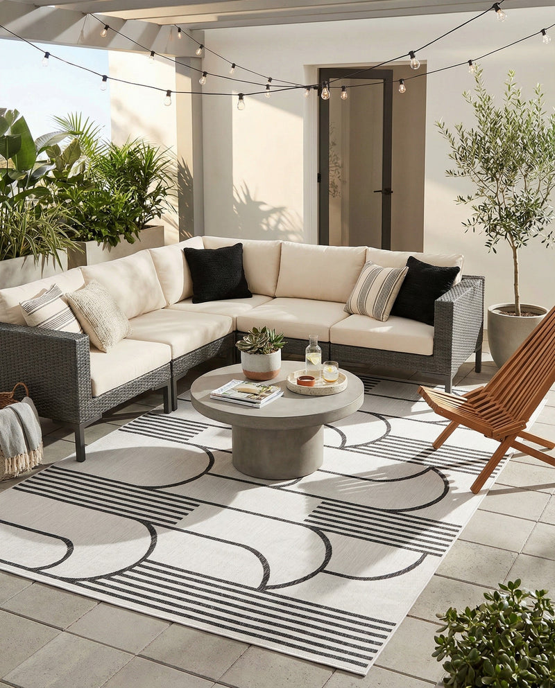 Urban Terrace Collection Area Rug -  Greenwich Rectangle White and Black  lifestyle 27