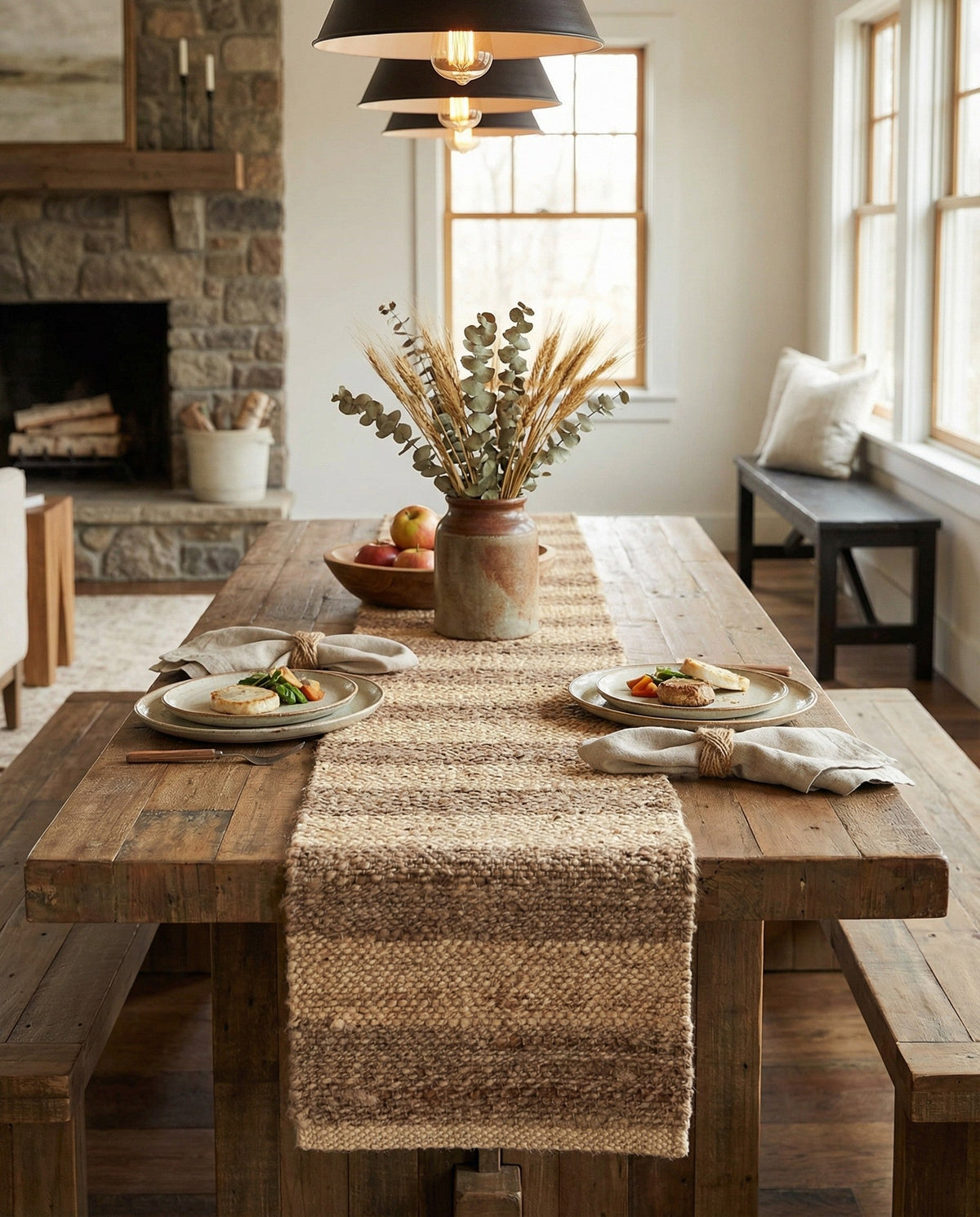 Woven Seaside Jute Collection Area Rug - Nantucket Table Runner Natural Ivory  lifestyle 75