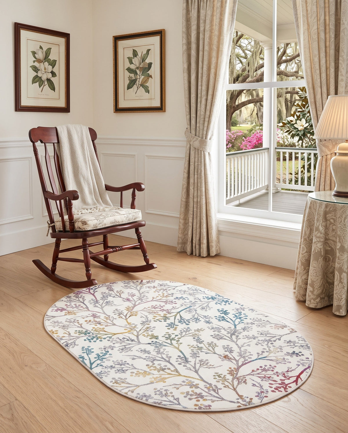 Meadow Breeze Collection Area Rug -  Sunbeam Oval Ivory  lifestyle 184