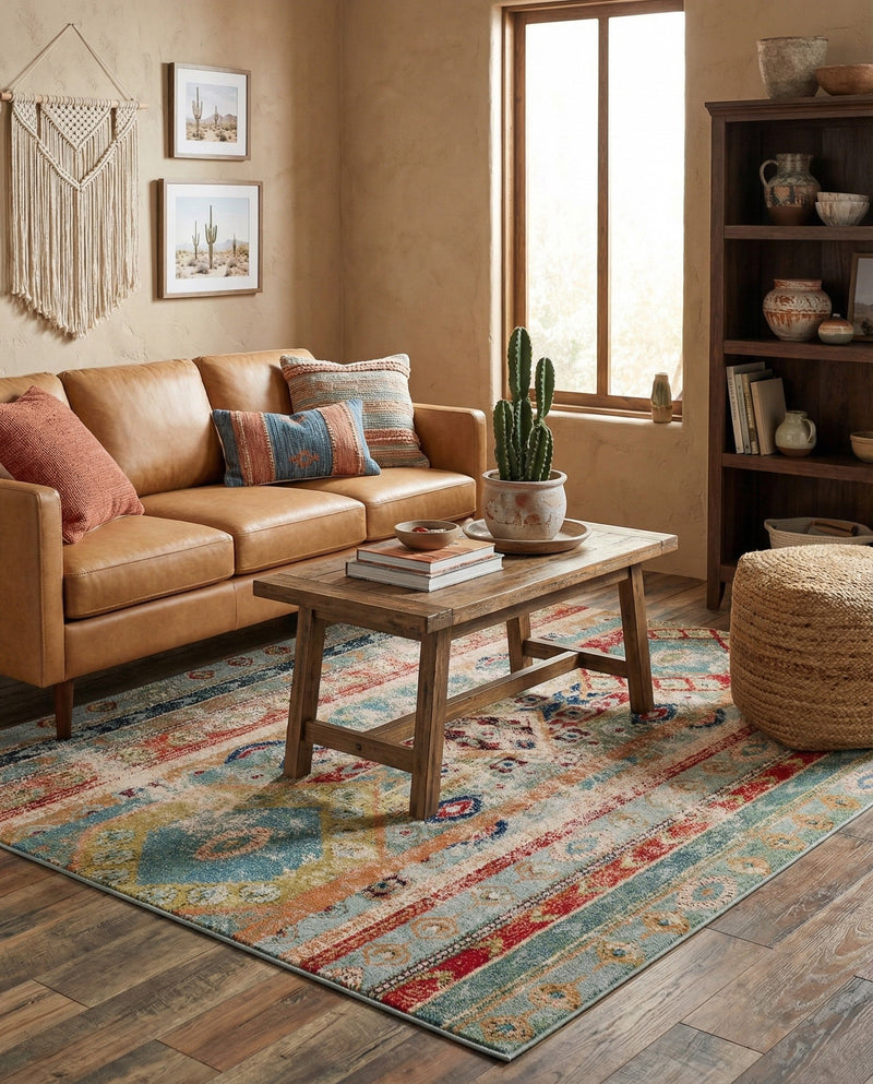 Sedona Vista Collection Area Rug -  Navajo Rectangle Blue  lifestyle 15