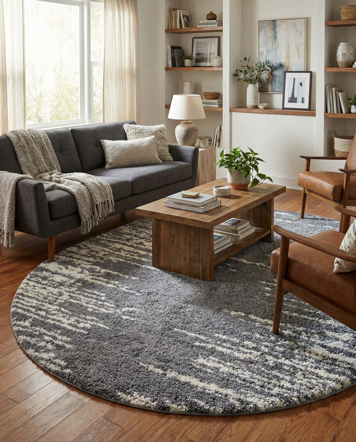 Tranquil Tides Shag Collection Area Rug - Marina Oval Gray  lifestyle 98