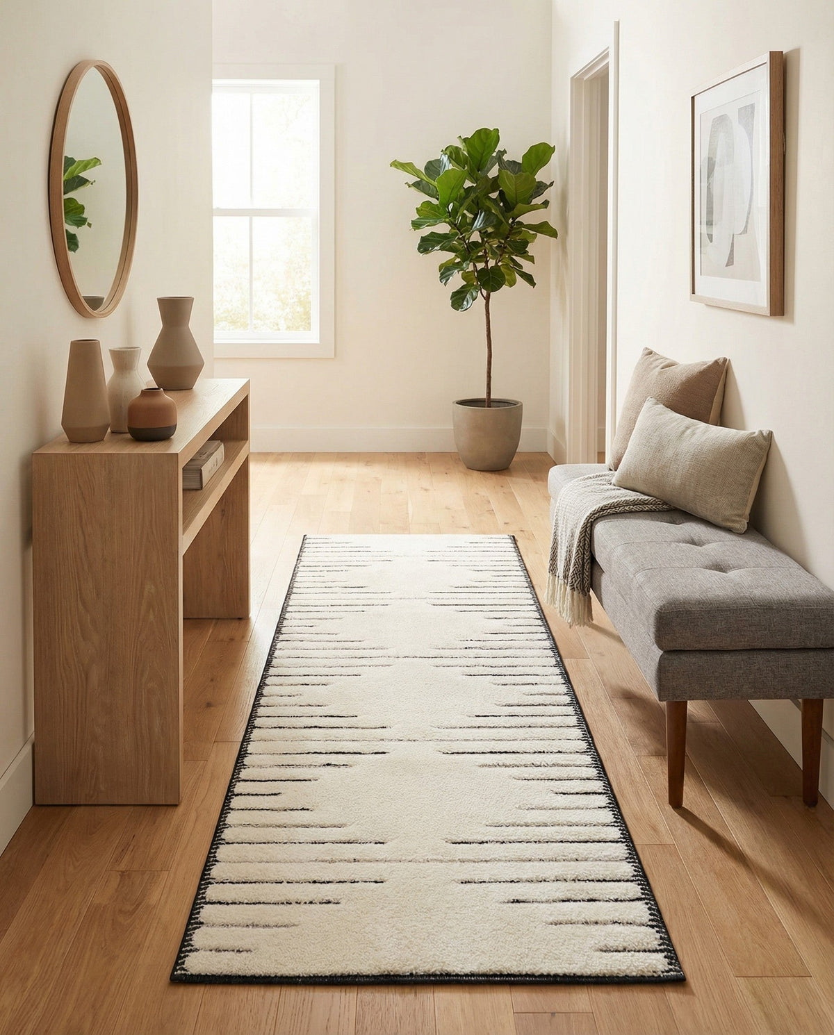 Monochrome Collection Area Rug -  Ash Runner Ivory White  lifestyle 86