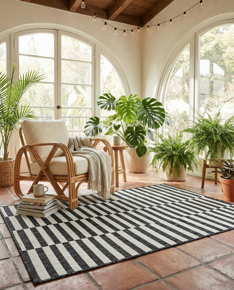 Seaside Stripes Collection Area Rug - Cabana (Charcoal) Rectangle Charcoal  lifestyle 19