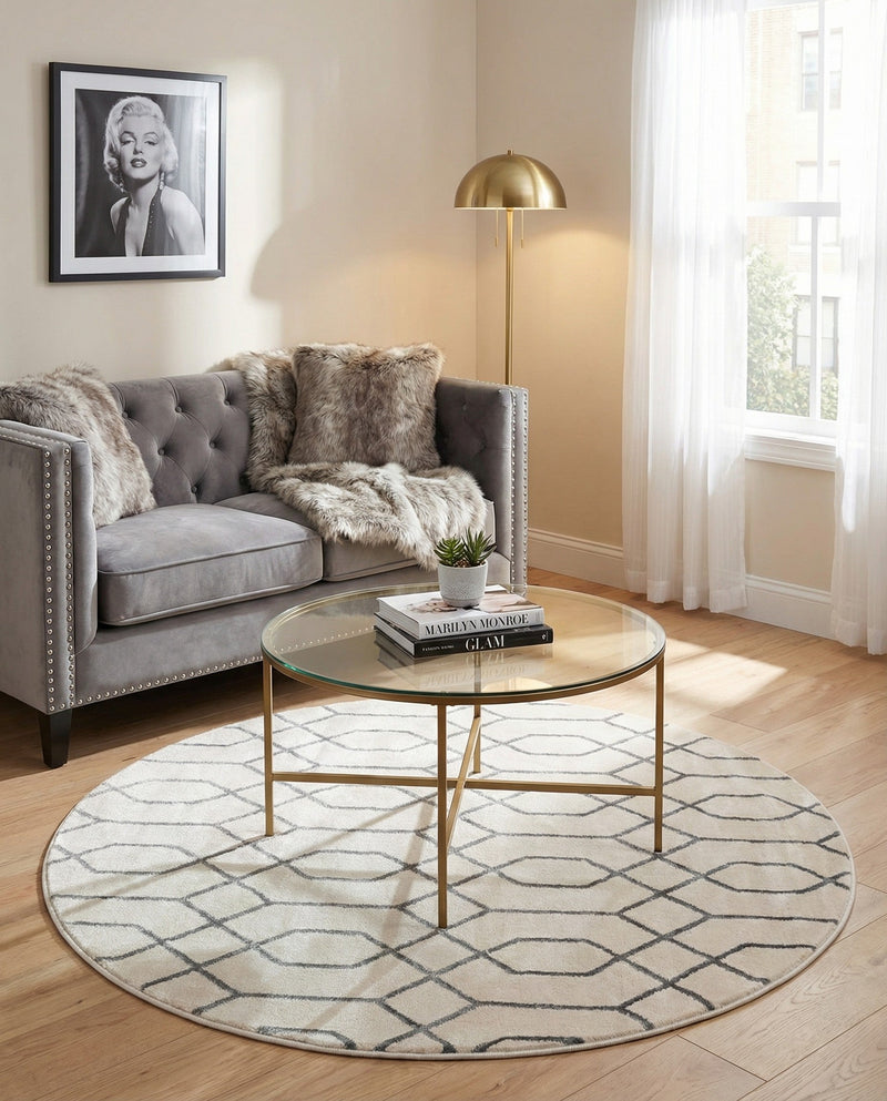 Hollywood Luxe Collection Area Rug - Sunset (White Silver) Round White Silver  lifestyle 62