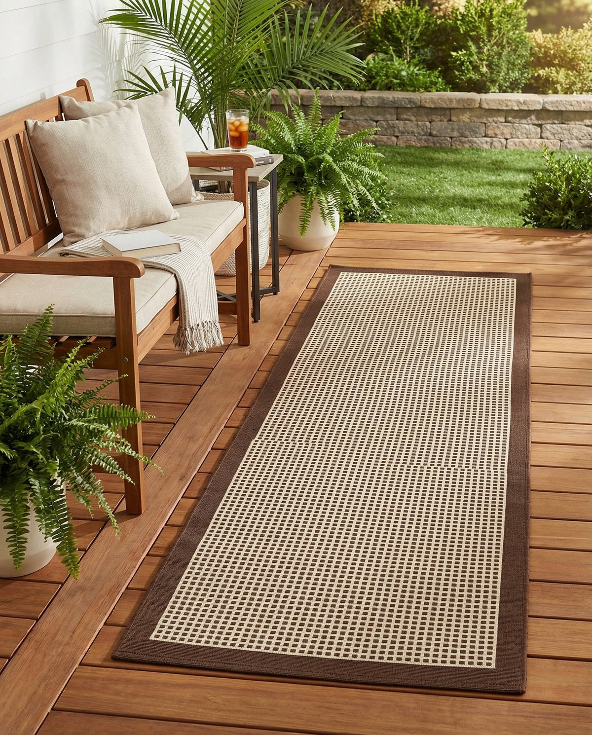Terrace Fringe Collection Area Rug - Oceanside Runner Brown  lifestyle 144