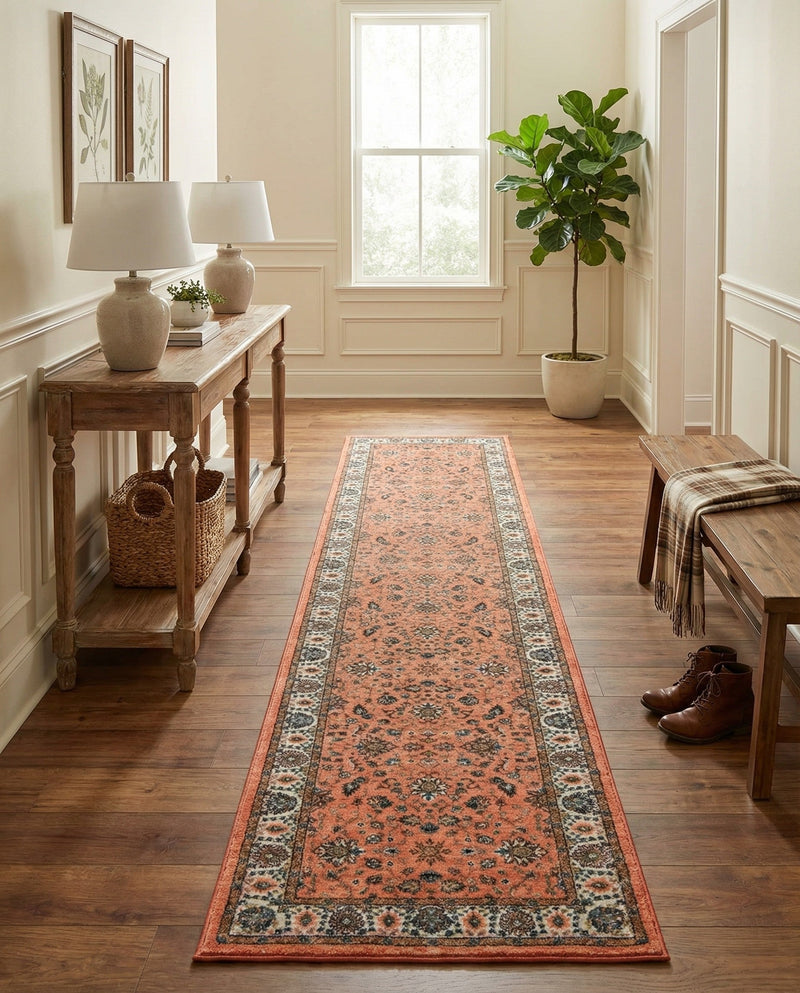Casablanca Tapestry Collection Area Rug -  Marrakech (Salmon) Runner Salmon  lifestyle 46