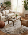 Riviera Elegance Collection Area Rug - Antibes (Beige) Round Beige  lifestyle 94