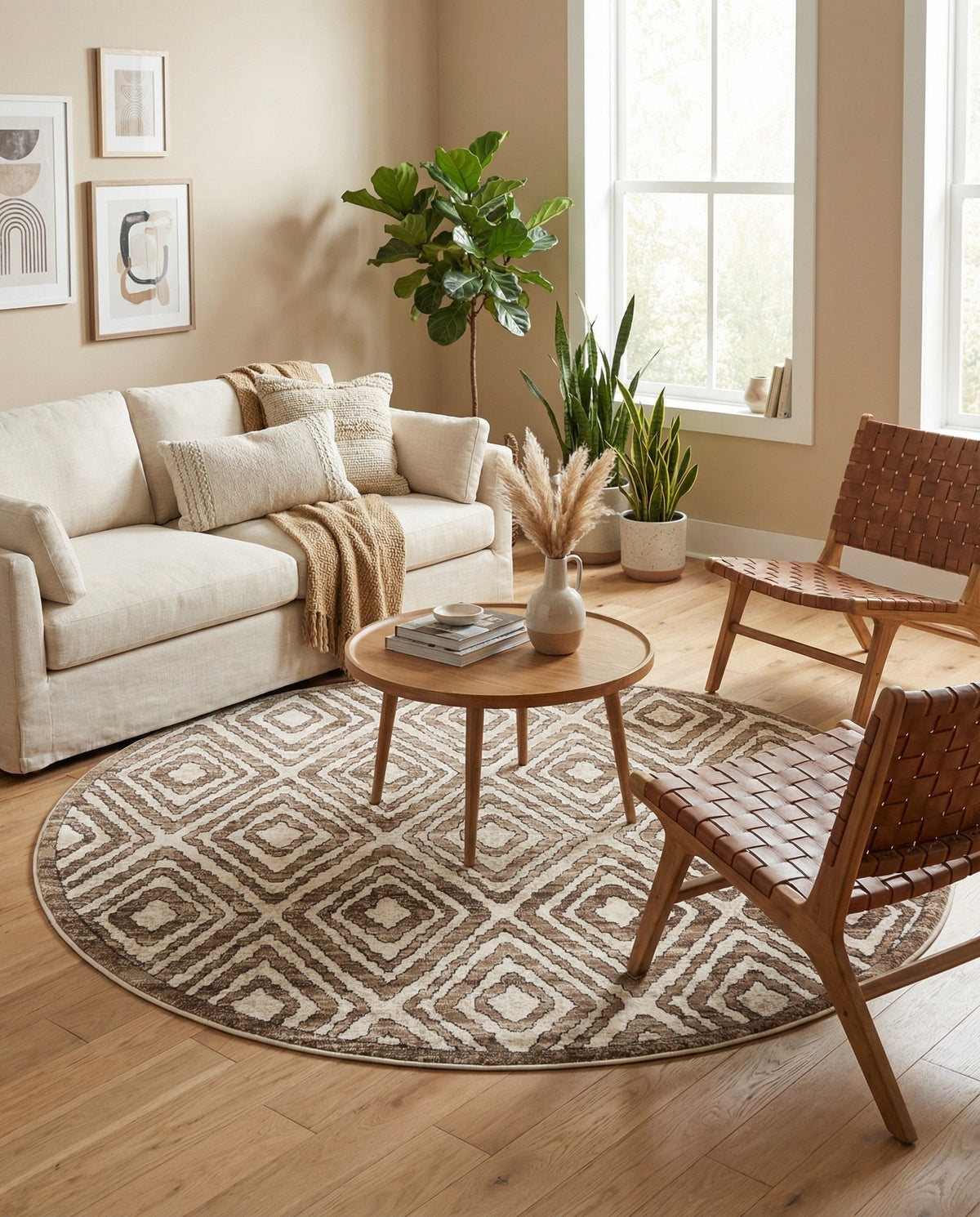 Sanctuary Retreat Collection Area Rug -  Oasis Round Chocolate Brown  lifestyle 176