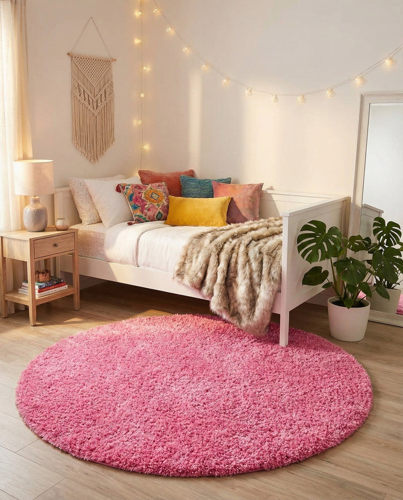 Plush Oasis Collection Area Rug - Serenity (Taffy Pink) Round Taffy Pink  lifestyle 47