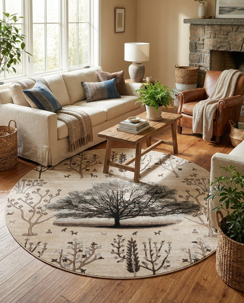 Coastal Haven Collection Area Rug -  Coastline Round Beige  lifestyle 62