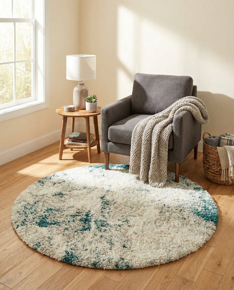 Cozy Haven Shag Collection Area Rug -  Tranquility (Sage Green) Round Sage Green  lifestyle 24