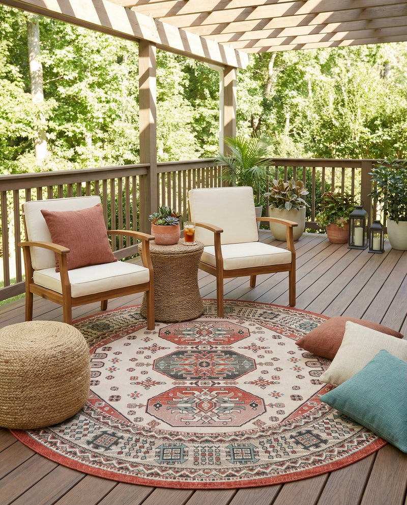 Patio Heritage Collection Area Rug - Veranda Round Multi  lifestyle 47
