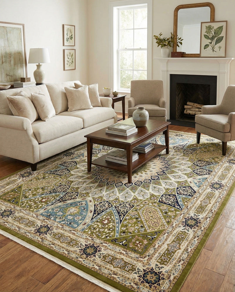 Persian Elegance Collection Area Rug -  Hamedan (Green) Rectangle Green  lifestyle 4