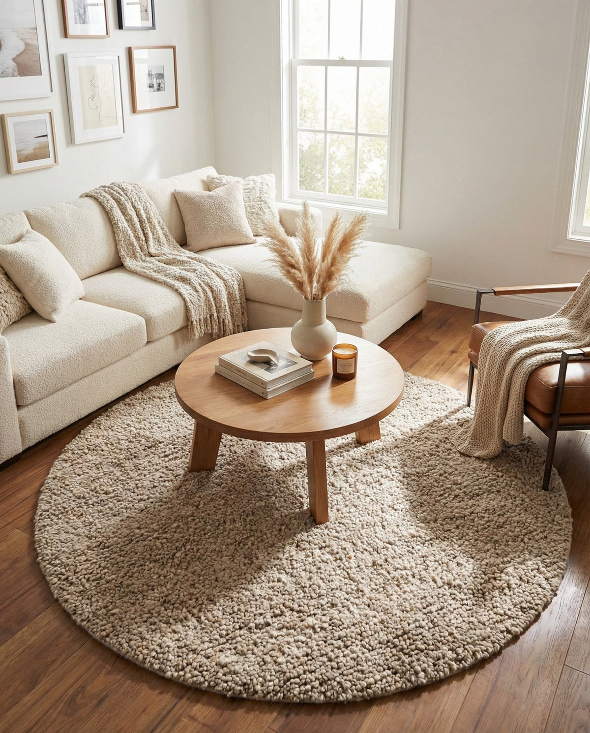Wellington Luxe Shag Collection Area Rug - Kapiti Round Taupe  lifestyle 86