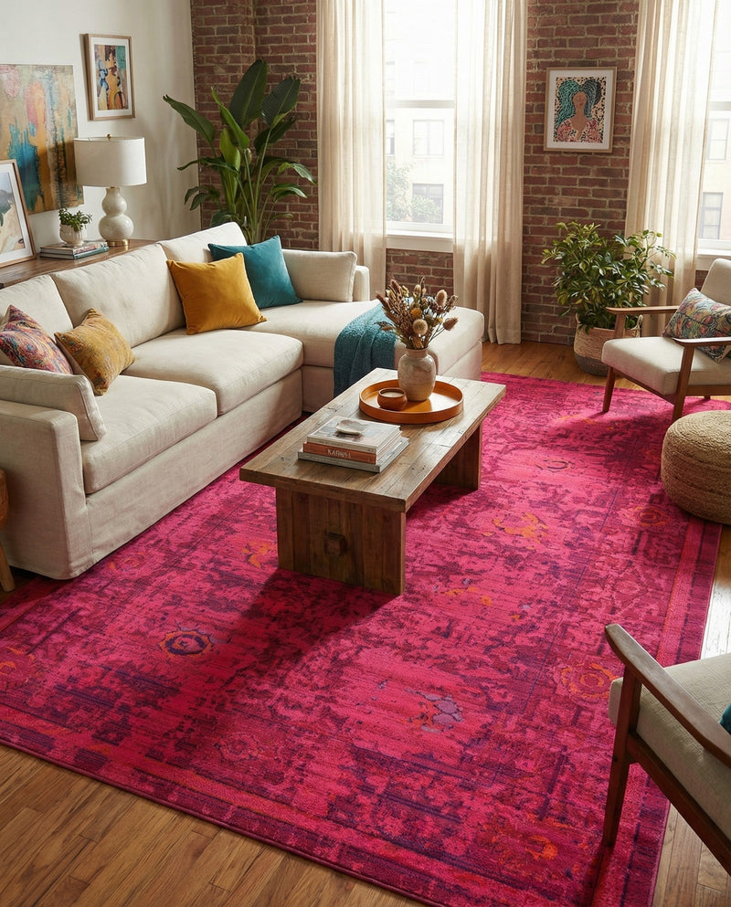 Chateau Elegance Collection Area Rug -  Louvre Rectangle Magenta  lifestyle 34