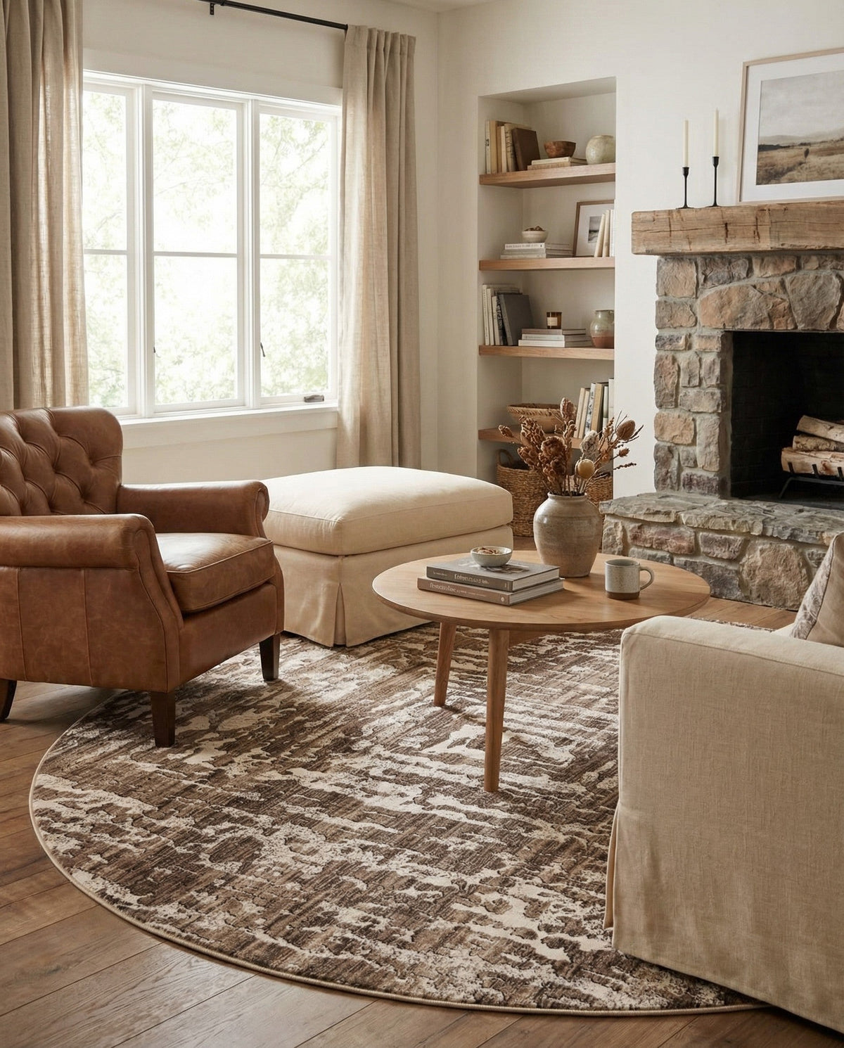 Sanctuary Retreat Collection Area Rug -  Asylum Round Chocolate Brown  lifestyle 154