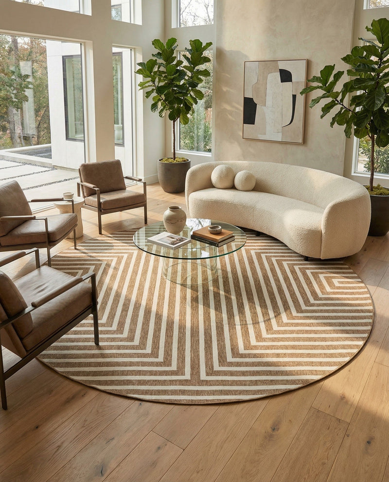 Urban Terrace Collection Area Rug -  Astoria (Taupe) Round Taupe  lifestyle 48