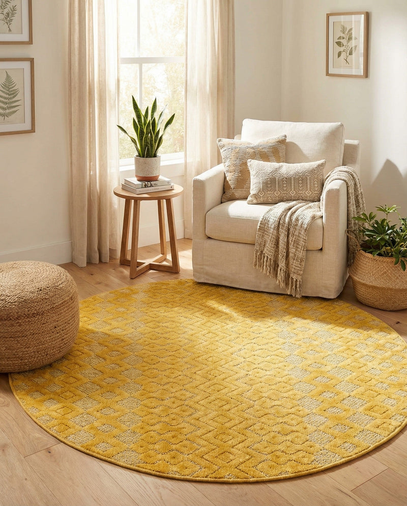 Garden Lattice Charm Collection Area Rug -  Pergola (Yellow) Round Yellow  lifestyle 28
