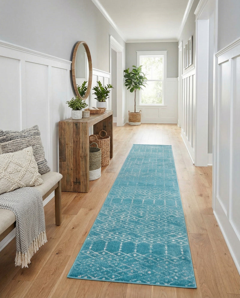 Marrakesh Lattice Collection Area Rug - Casablanca (Teal blue) Runner Teal blue  lifestyle 49