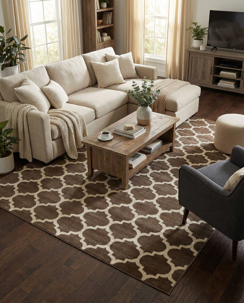 Lattice Gardens Collection Area Rug -  Bloomfield (Brown) Rectangle Brown  lifestyle 3