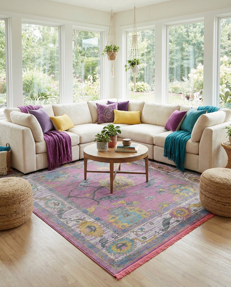 Arcadia Rugs Collection Area Rug - Eden (Pink) Square Pink  lifestyle 56