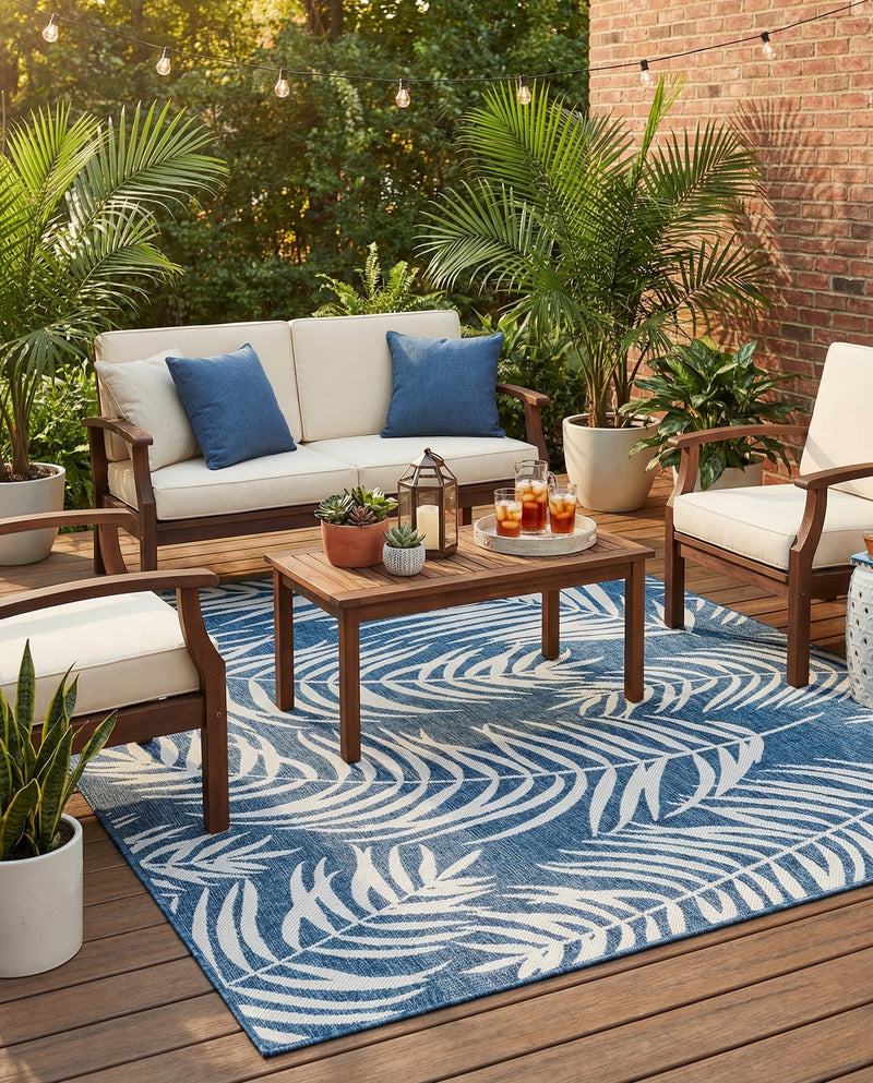 Seaside Blooms Collection Area Rug - Verdure (Blue) Rectangle Blue  lifestyle 18
