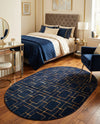 Hollywood Luxe Collection Area Rug -  Beverly (Navy Blue Gold) Oval Navy Blue Gold  lifestyle 60