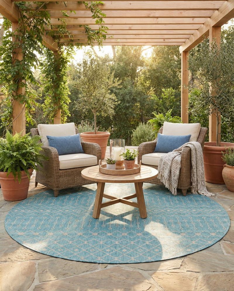Savannah Pergola Collection Area Rug -  Pergola (Aqua) Round Aqua  lifestyle 80