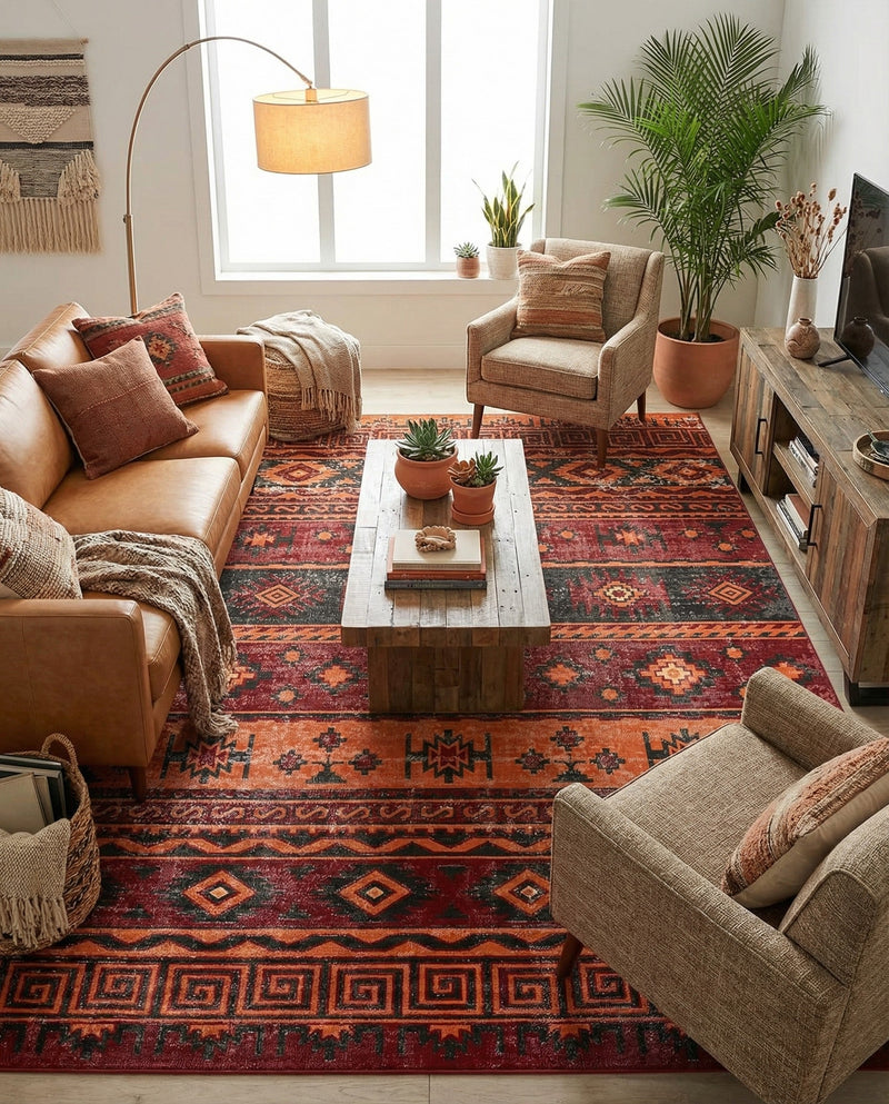 Geneva Terrace Collection Area Rug - Montreux Rectangle Rust Red  lifestyle 44