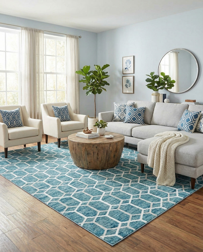 Garden Maze Retreat Collection Area Rug - Hedgegrove Rectangle Blue  lifestyle 38