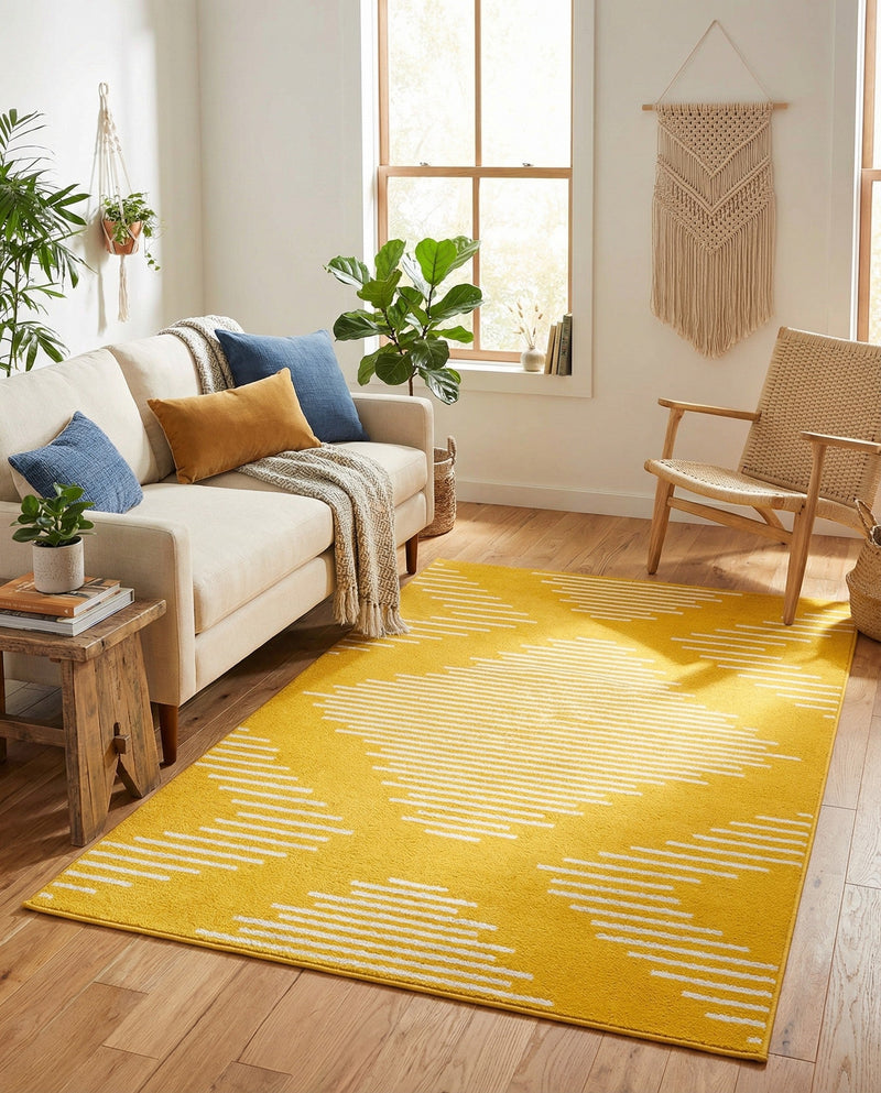 Seychelles Stripes Collection Area Rug - Mahe (Yellow) Rectangle Yellow  lifestyle 5