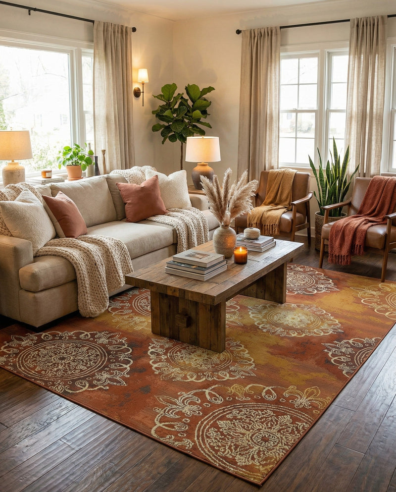 Urban Terrace Collection Area Rug -  Veranda Rectangle Rust Red  lifestyle 18