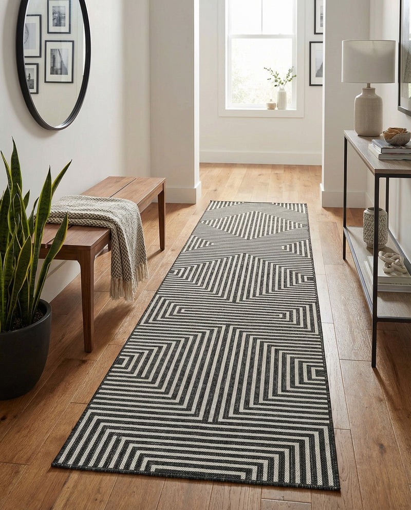 Urban Terrace Collection Area Rug -  Astoria (Black and White) Runner Black and White  lifestyle 64