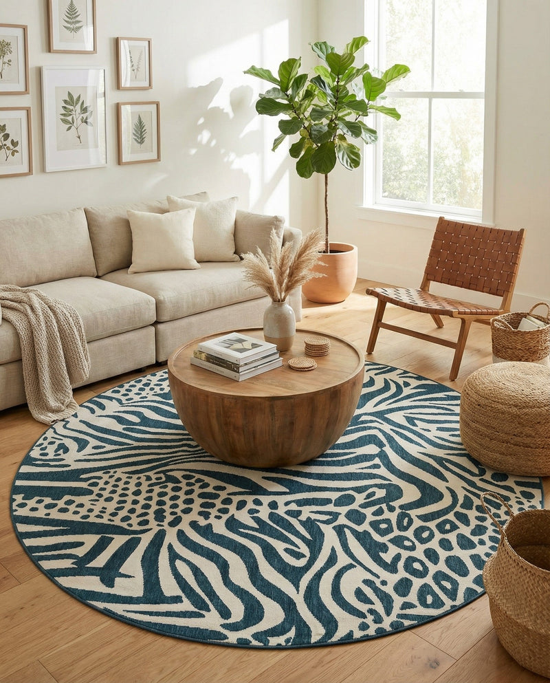 Savannah Escape Collection Area Rug -  Masai Round Navy Blue and Ivory  lifestyle 53