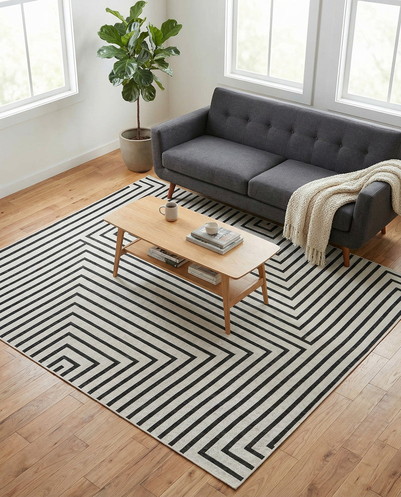 Urban Terrace Collection Area Rug -  Astoria (White and Black) Square White and Black  lifestyle 23