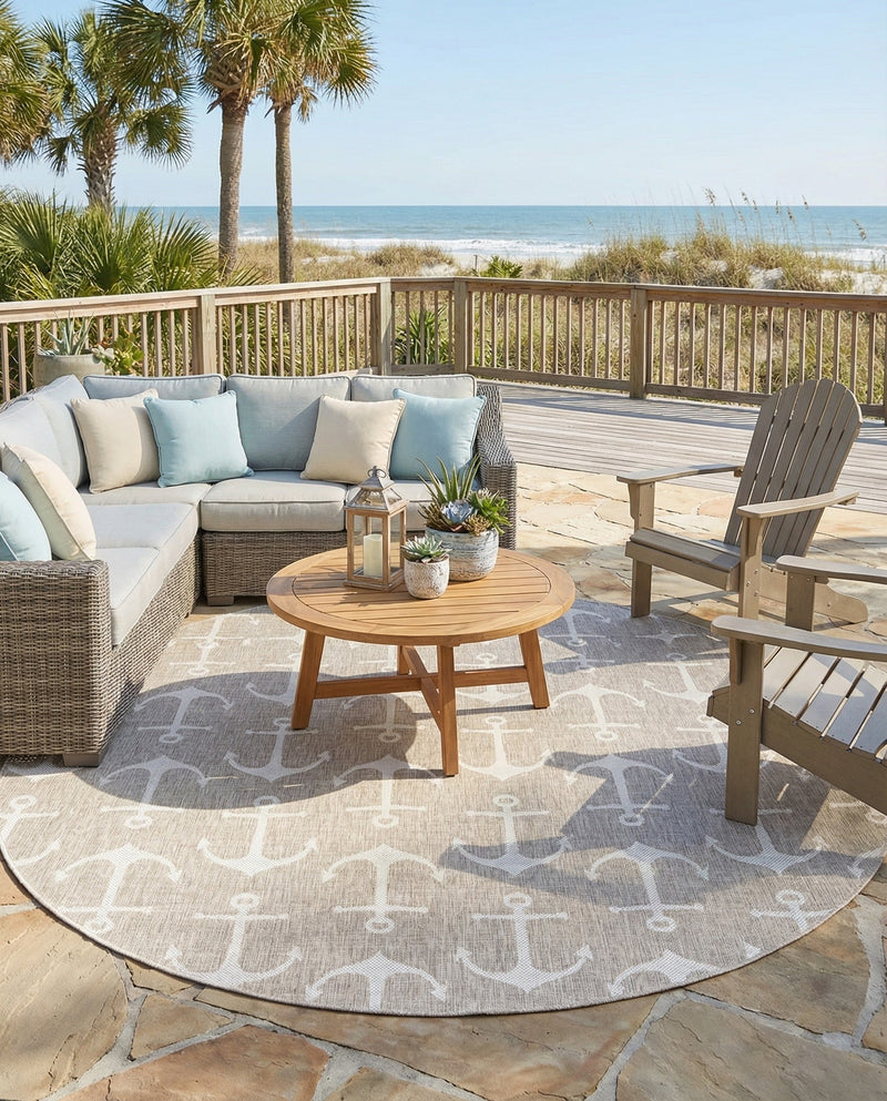 Seaside Haven Rugs Collection Area Rug - Sapphire (Gray) Round Gray  lifestyle 66