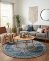 Mykonos Manor Collection Area Rug -  Tinos (Blue) Round Blue  lifestyle 58