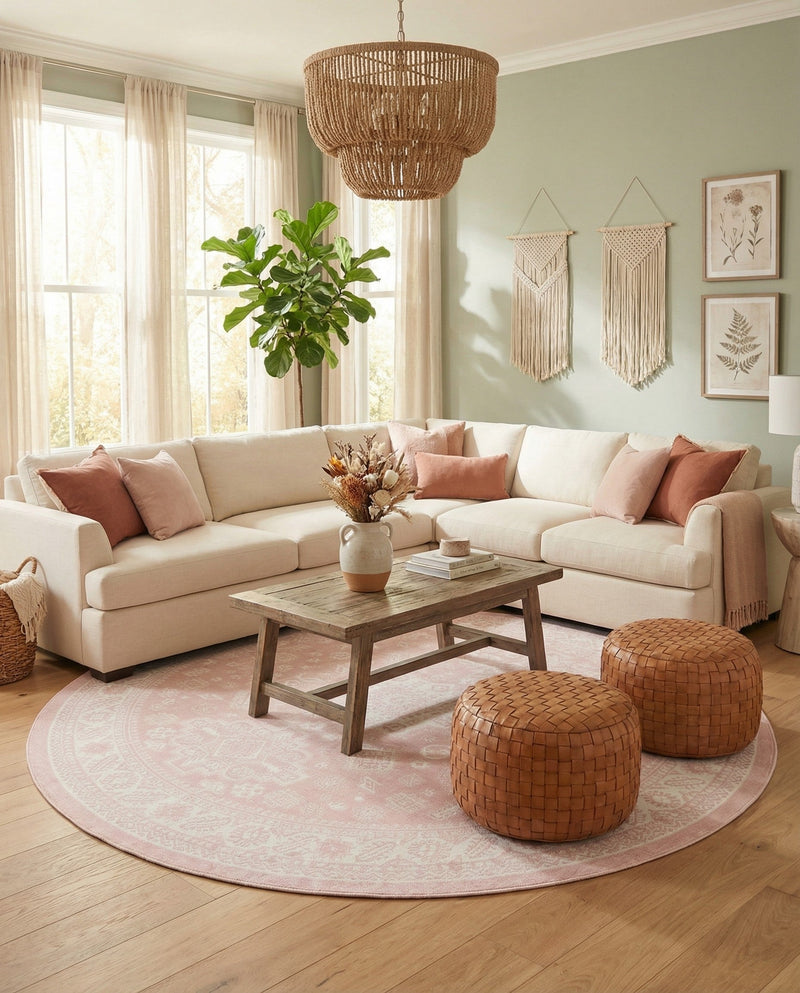 Tribal Terrace Treasures Collection Area Rug -  Incan Isle (Pink) Round Pink  lifestyle 38