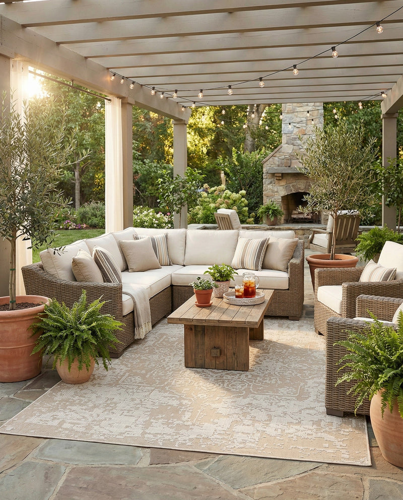Patio Heritage Collection Area Rug - Santorini Rectangle Khaki  lifestyle 17