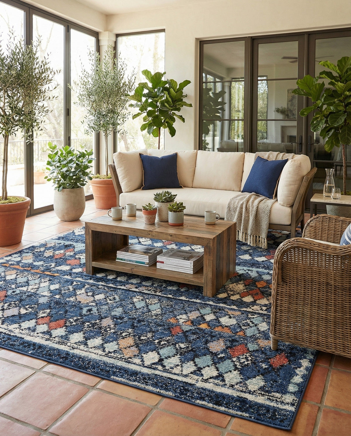 Tangier Treasures Collection Area Rug -  Marrakech Rectangle Navy Blue  lifestyle 45