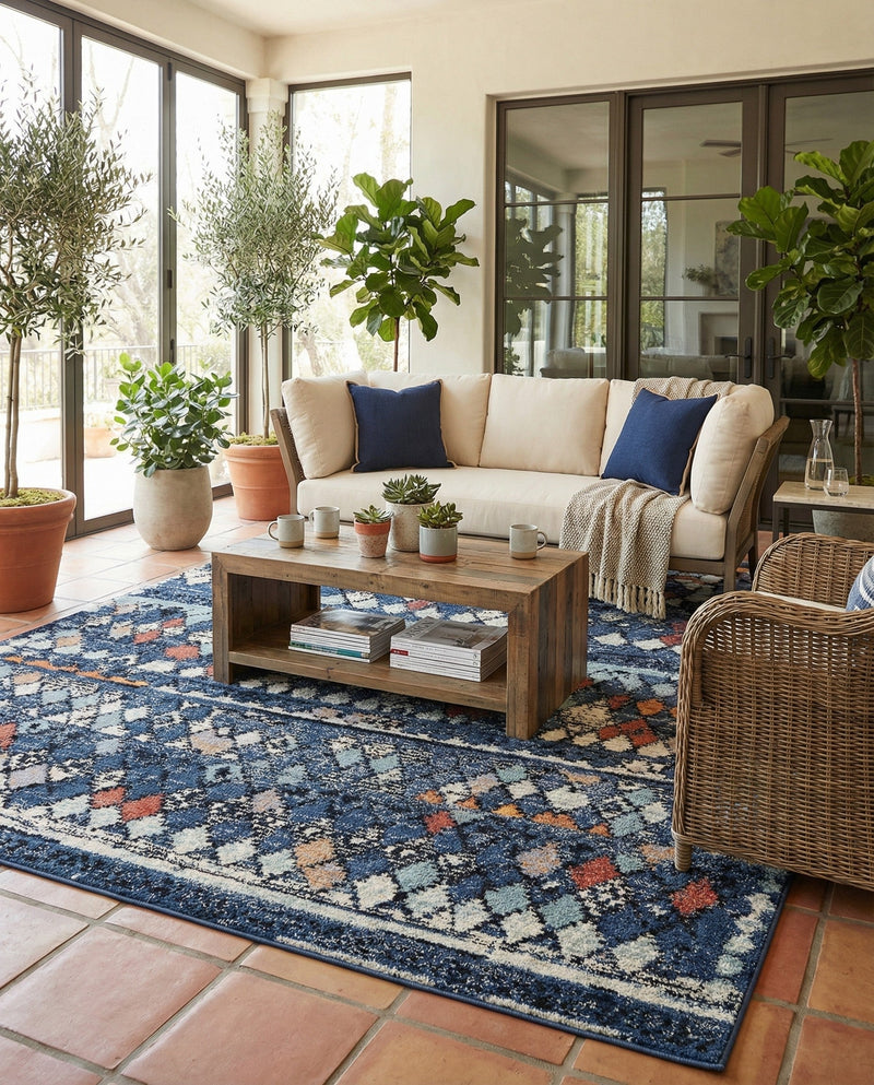 Tangier Treasures Collection Area Rug -  Marrakech Rectangle Navy Blue  lifestyle 45