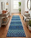 Mediterranean Lattice Collection Area Rug - Santorini (Navy and Teal) Runner Navy and Teal  lifestyle 57