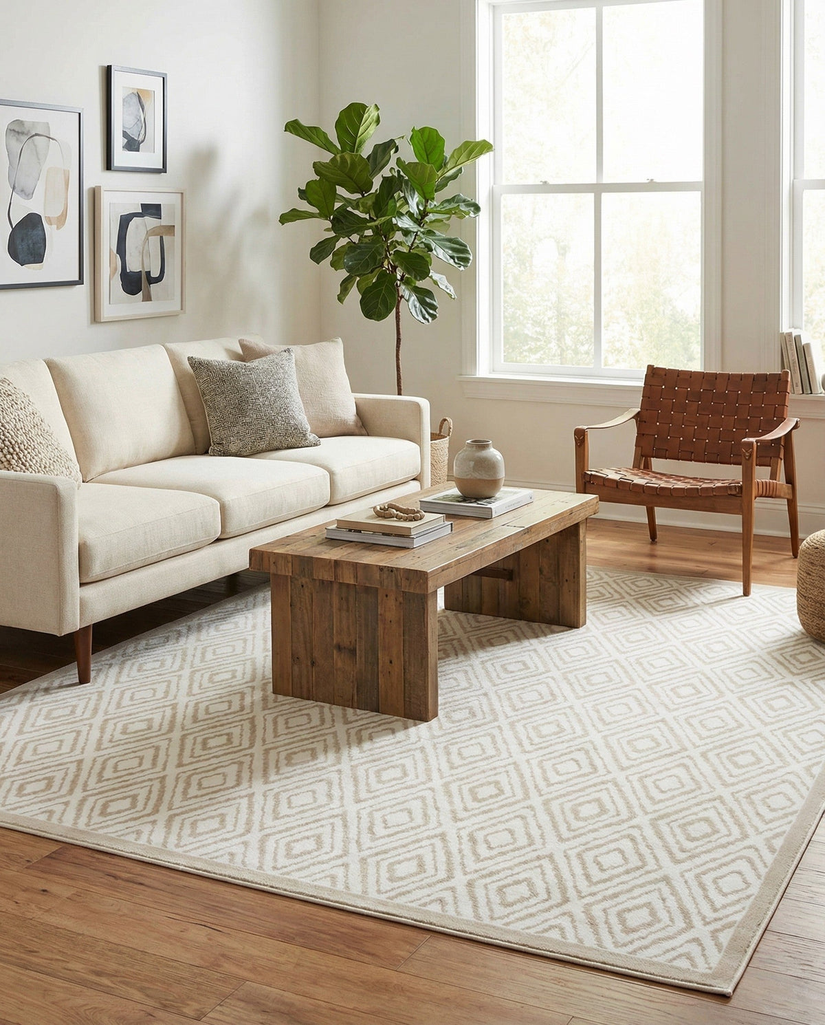 Sanctuary Retreat Collection Area Rug -  Oasis Square Snow White  lifestyle 112