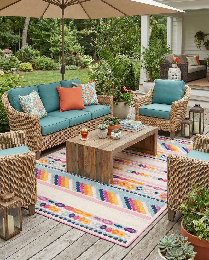 Bahama Breeze Outdoor Collection Area Rug -  Bimini Rectangle Pink  lifestyle 41