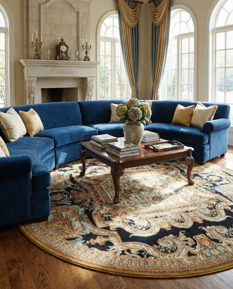 Patio Heritage Collection Area Rug - Veranda Round Black Gold Brown  lifestyle 60